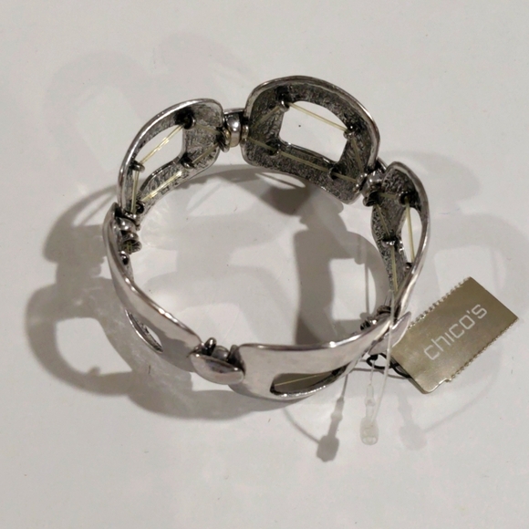 CHICO'S Silver-Tone Geometric Stretch Bracelet, Modern Women's Statement Jewelry - Picture 6 of 11